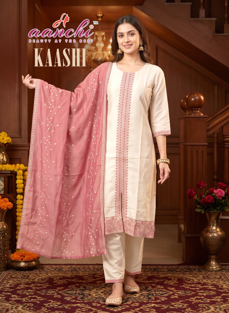 Kaashi By Aanchi Vichitra Silk Embroidery Kurti With Bottom Dupatta 